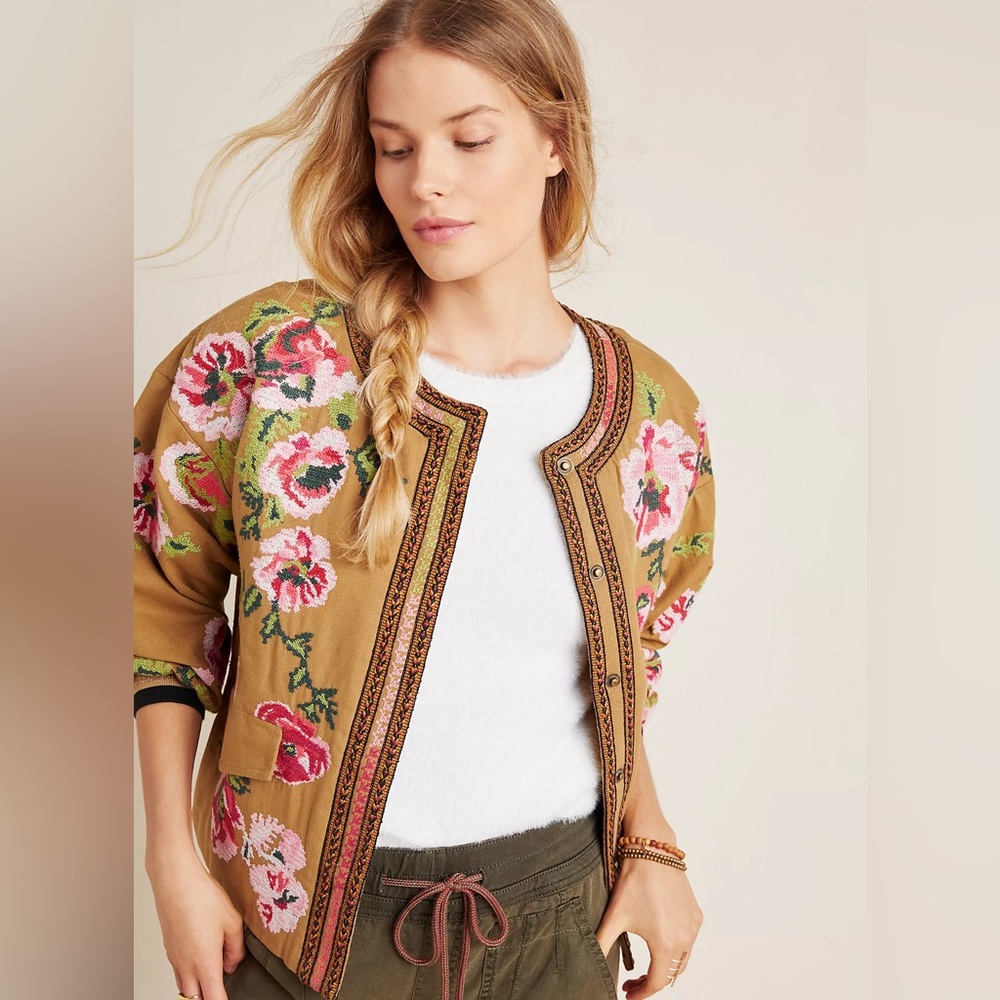 Anthropologie Floral Embroidered Jacket